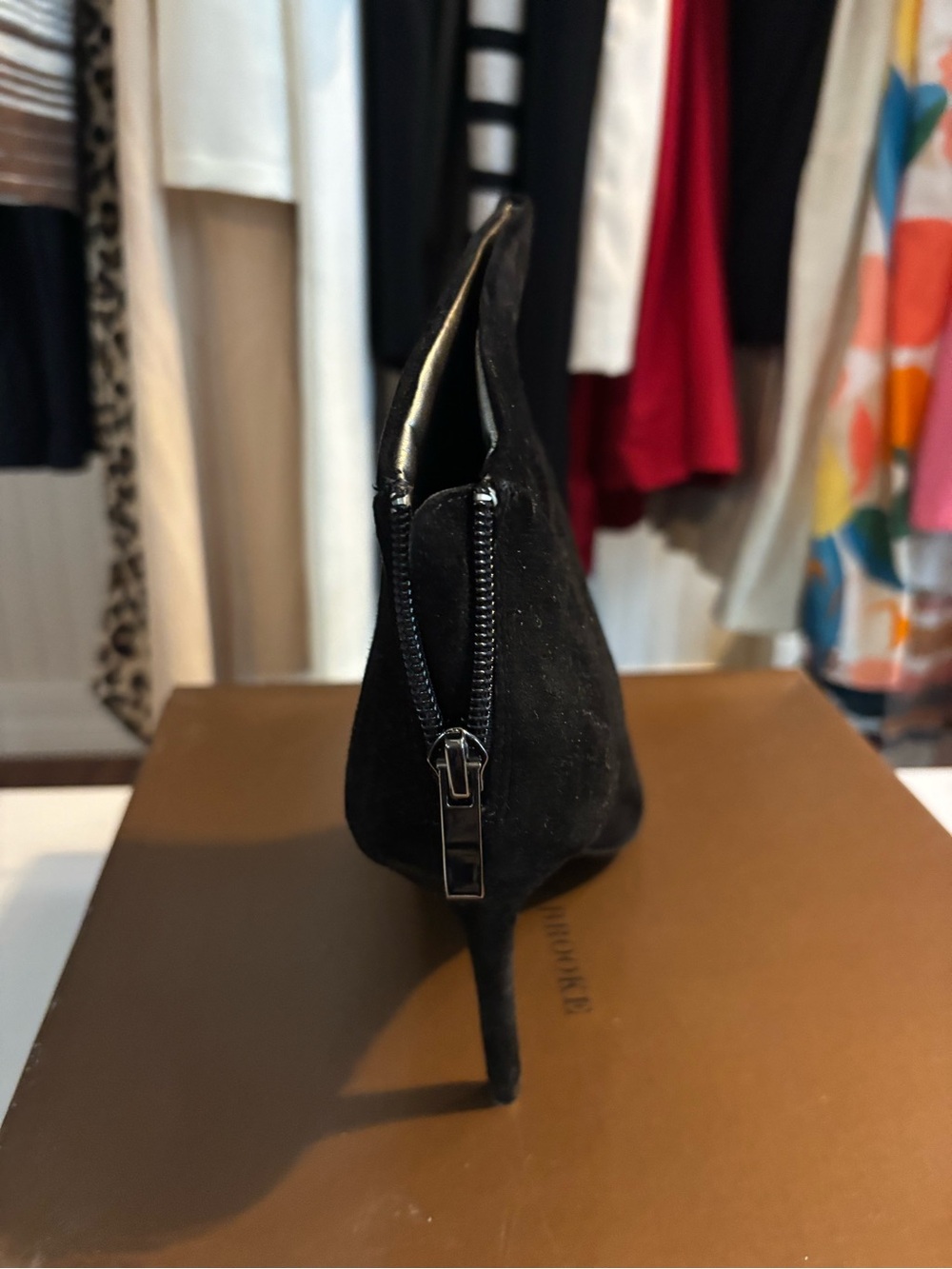 Audrey Brooke Black Suede Ankle Booties with Rear Zipper